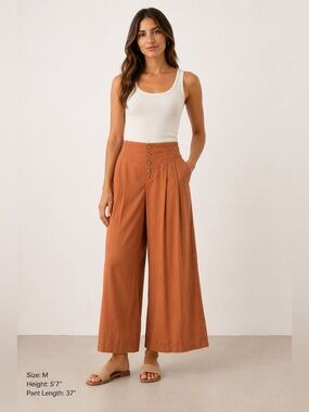 BanJara Warm Rust Hue Wide Leg Tencel Palazzo Pants Boho Minimalist Resort M